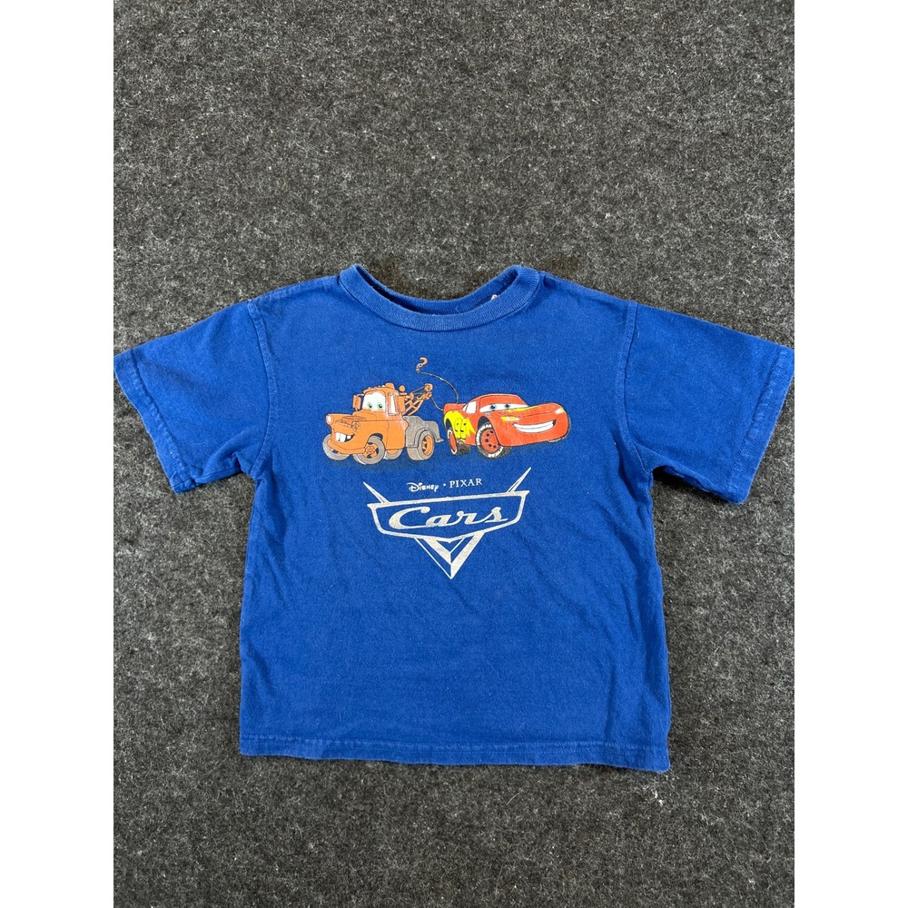 Vintage Y2K Disney Pixar Cars Lightning McQueen Mater Blue T-Shirt Kids 4T